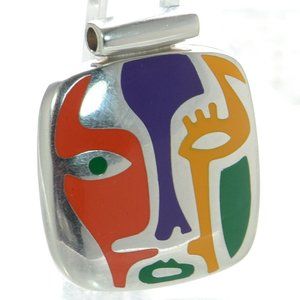 Flli Menegatti 925 Sterling Silver Multi-color Picasso Style Slider Pendant